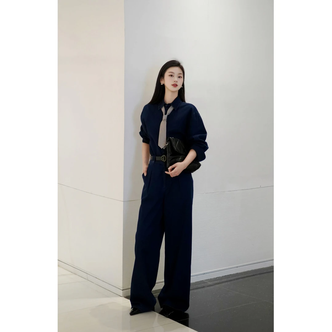 GIRDEAR/哥弟新款春夏气质女款休闲长袖牛仔衬衫翻领外套130082