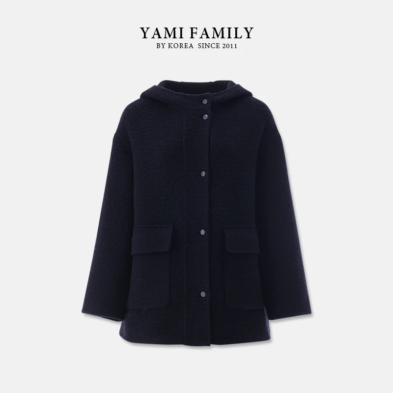 【豆蔻】KD-407 连帽短款时尚休闲简约毛呢翻领秋冬羊毛大衣设计师