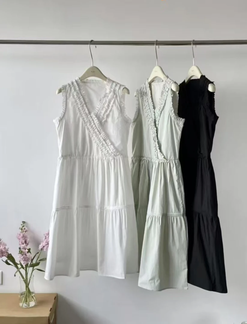 Datou 清冷层叠木耳边前后两穿无袖背心连衣裙女 12926