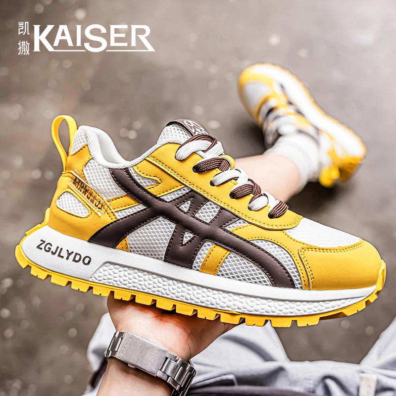 凯撒男鞋厚底百搭老爹鞋秋季透气网面鞋男士休闲鞋防滑耐磨阿甘鞋