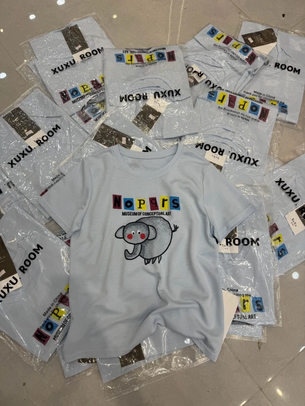 【肉总】新款卡通小象字母短袖上衣80221