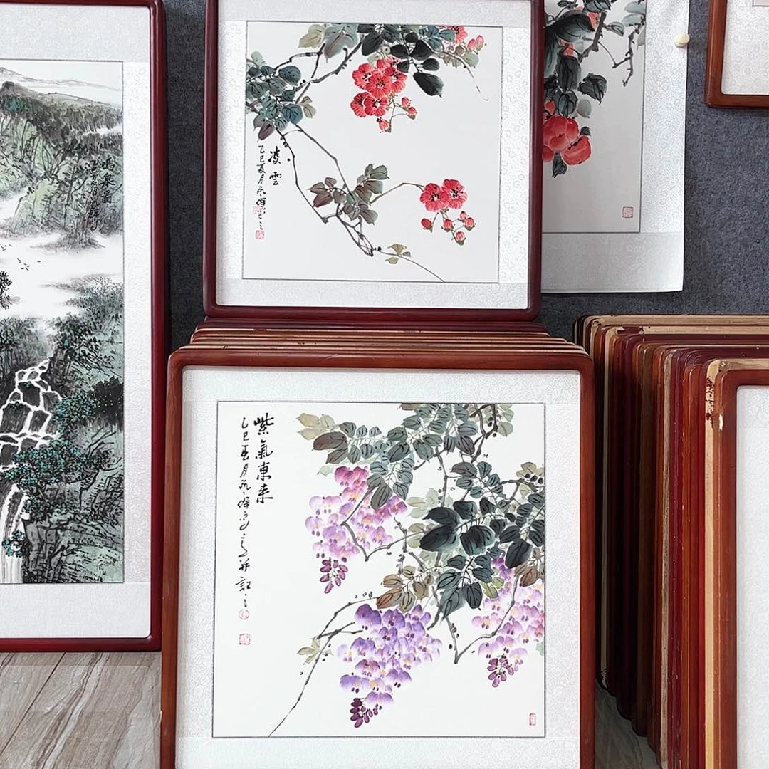 国画书画作品带框63×63厘米