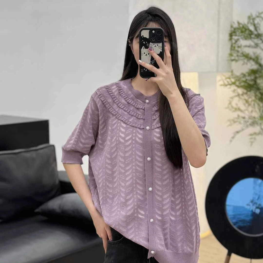 JUANJUAN自制女装紫色三道花边短袖