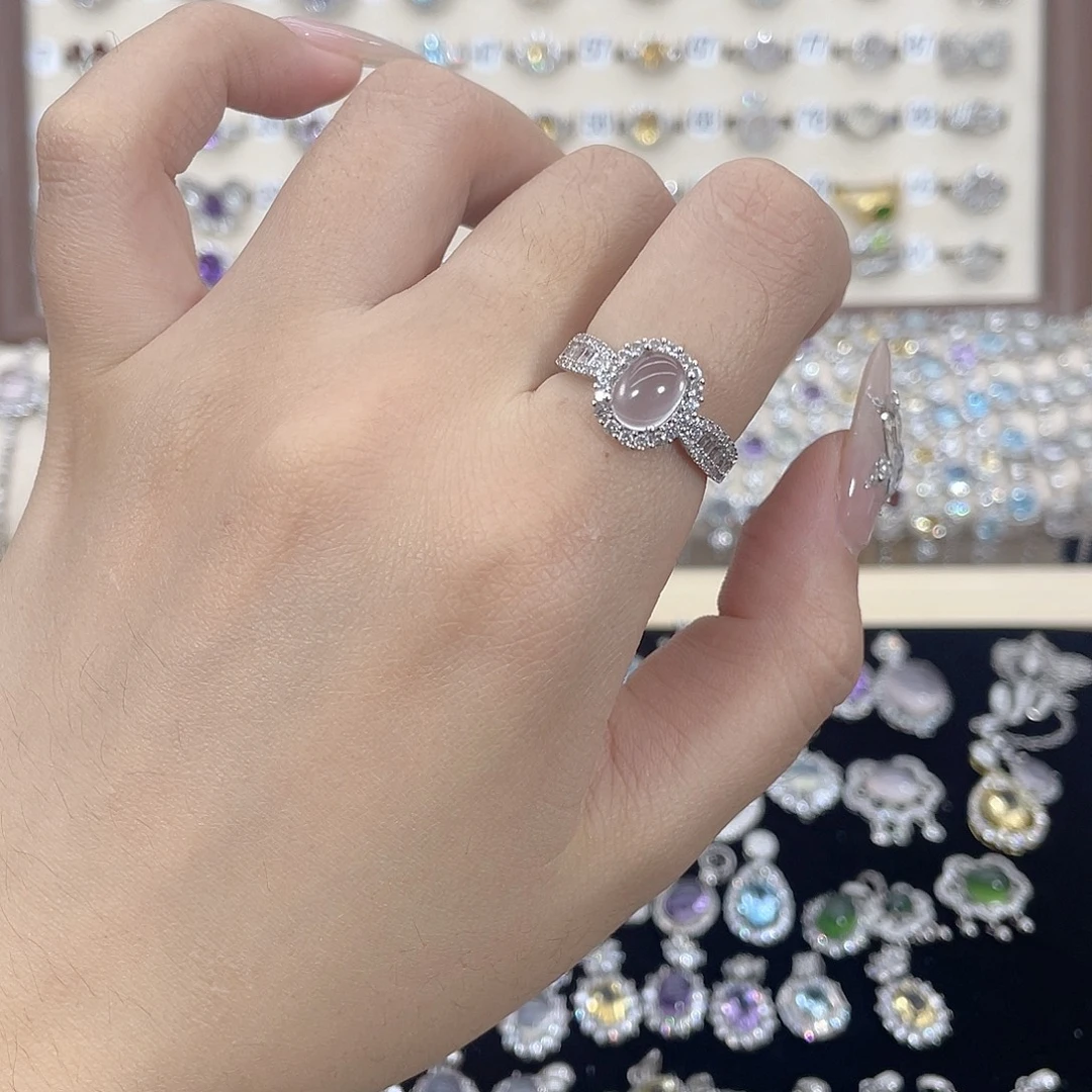 芙蓉石戒指银S925镶嵌