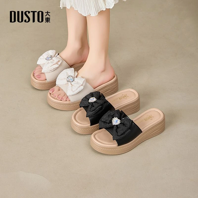 大东蝴蝶结时尚一字拖2025夏季增高甜美女鞋防滑百搭舒适拖鞋1153