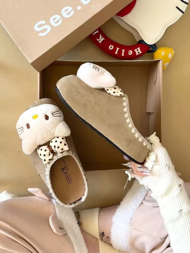 可爱卡通凯蒂猫包头拖鞋女2025年新款秋冬外穿厚底防滑博肯拖鞋女