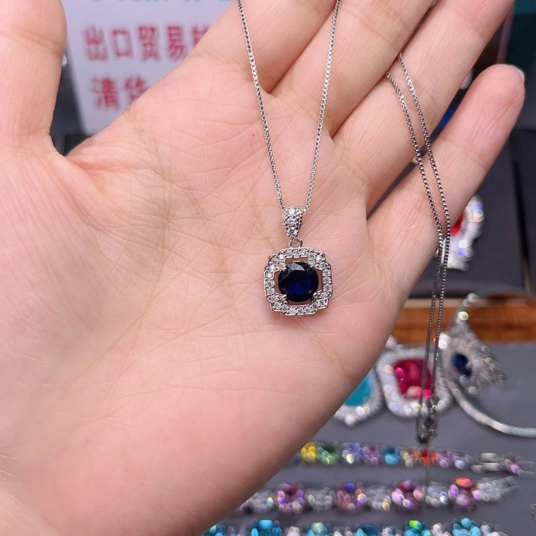 蓝宝石颈饰银S925镶嵌x b 36