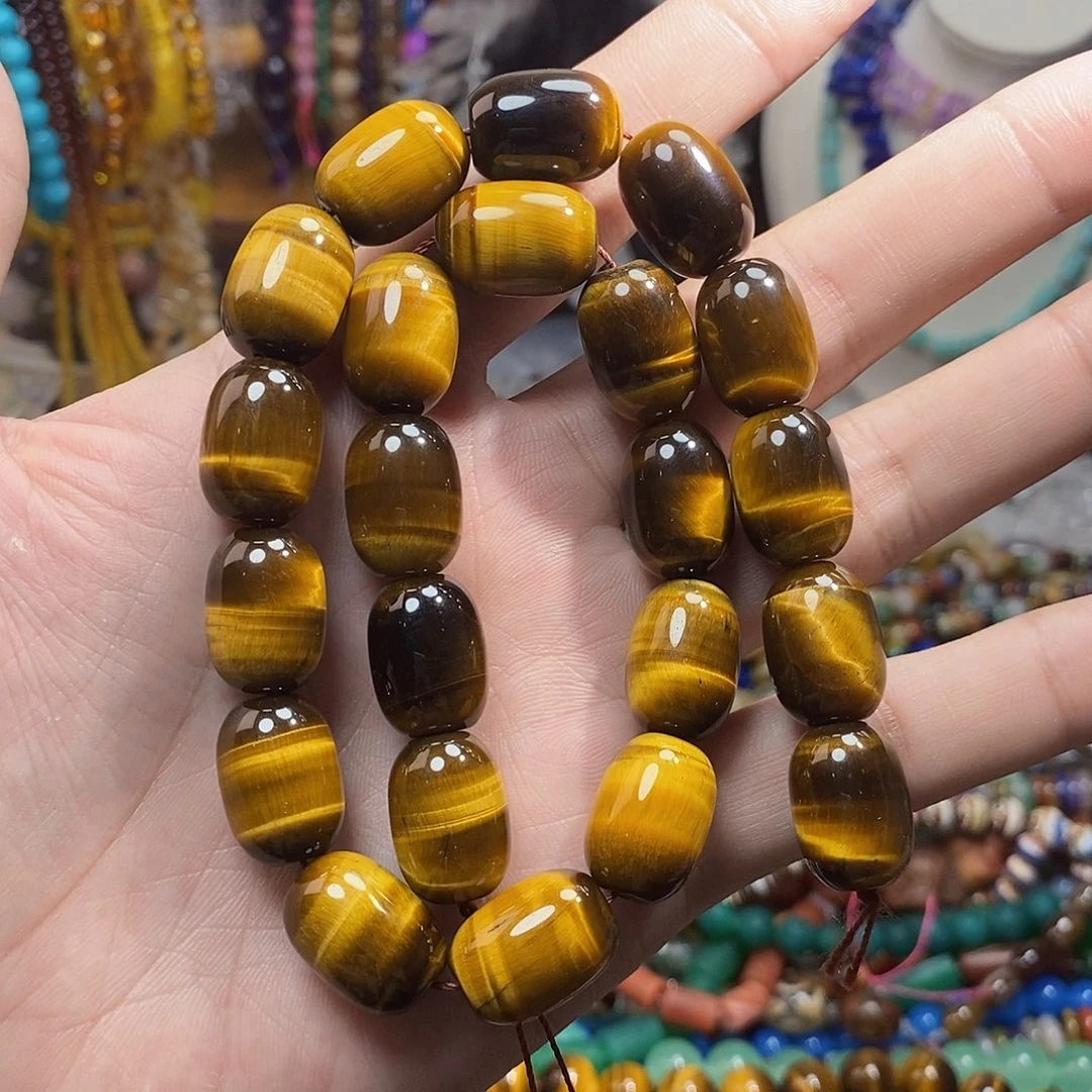 石英质玉未镶嵌，A品虎眼桶珠13×18mm，
