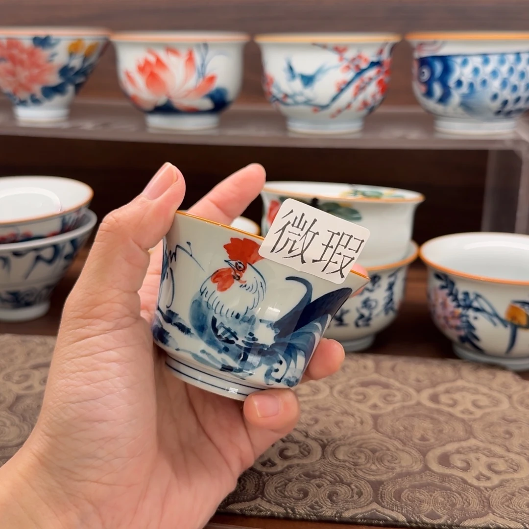 釉下手绘茶具微瑕