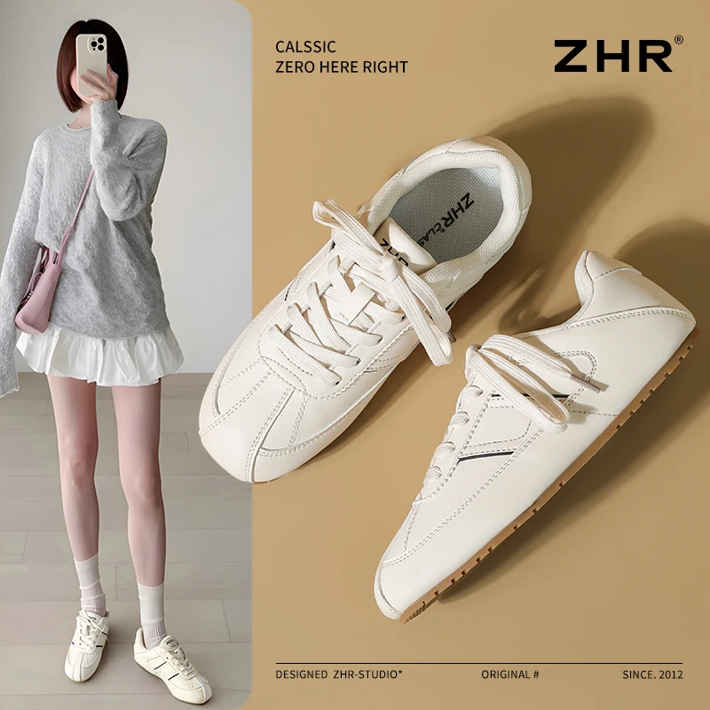 ZHR/则则平底德训鞋女2025春秋新款芭蕾风小白鞋软底轻便百搭板鞋