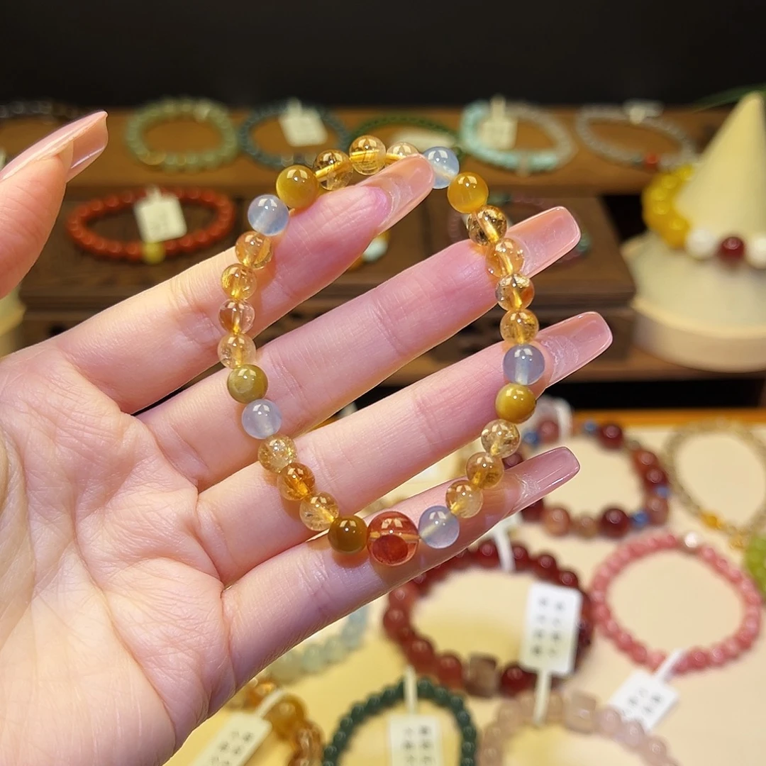 水晶手串银S925镀金镶嵌黄1496