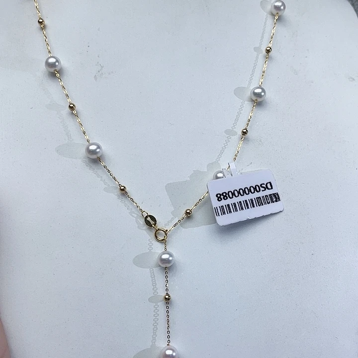 颈饰18K金镶嵌淡水珍珠高品大小珠满天星