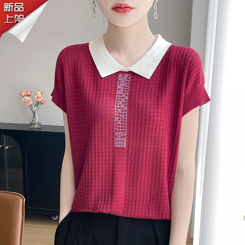 品牌2025夏季女装法式提花针织T恤设计感镂空薄款显瘦洋气衬衫