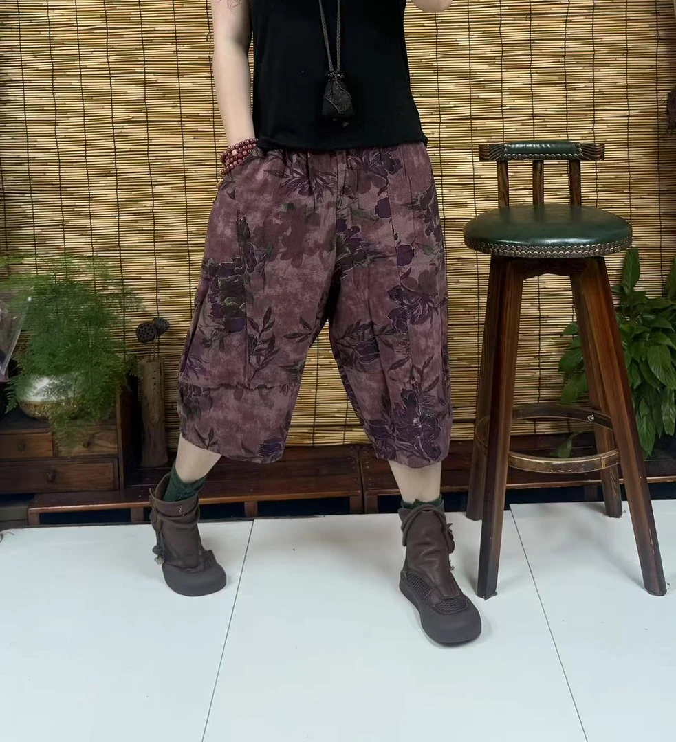31138-2翻盖口袋棉麻花裤子（长75左右，90-150斤）
