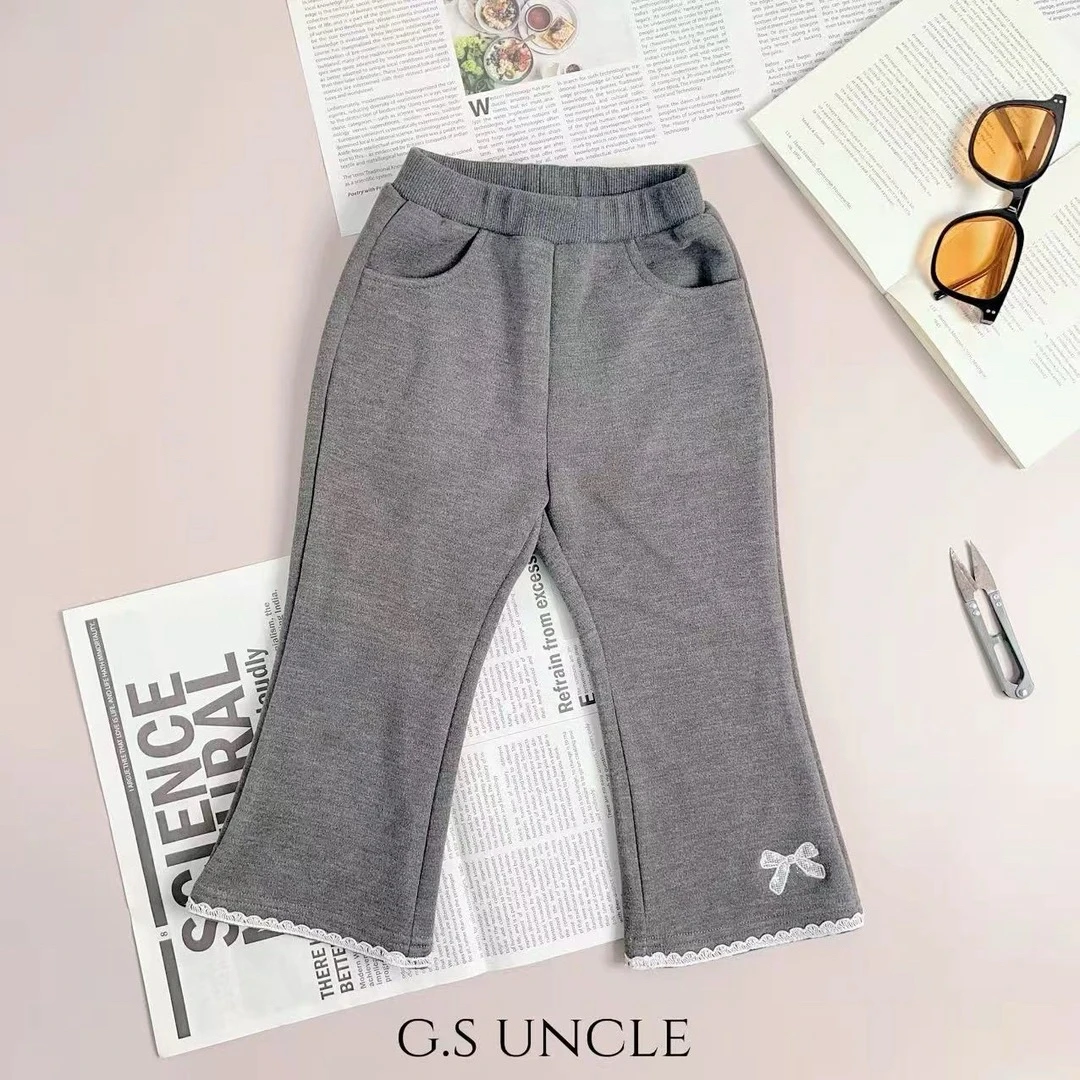 【】E039女宝洋气秋冬款休闲裤可爱儿童童装台下长裤银杏叶小童加绒