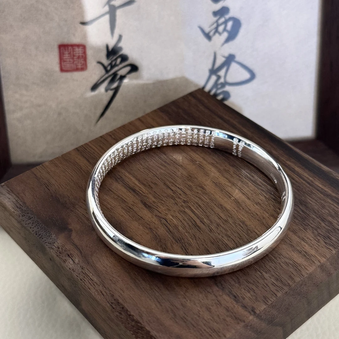 足银手镯 足银手镯 足银999.9 古法亮面实心气质轻奢高级送长辈
