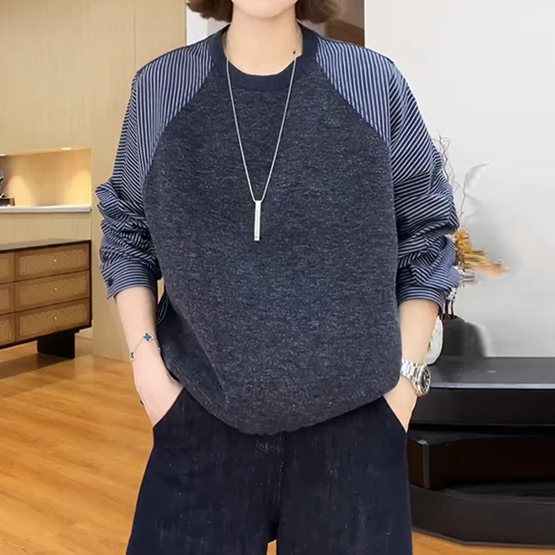 极简风拼接小众设计感假两件衬衫女早秋新款轻薄条纹宽松百搭上衣