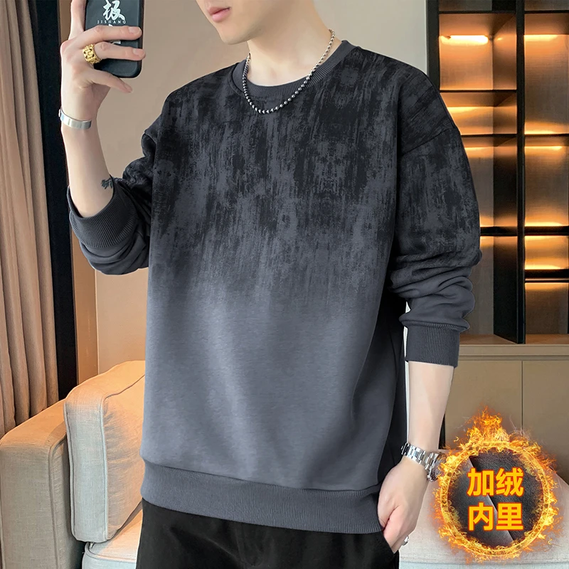 稻草人新款大码秋冬男士T恤卫衣休闲圆领加绒加厚百搭长袖套头ins