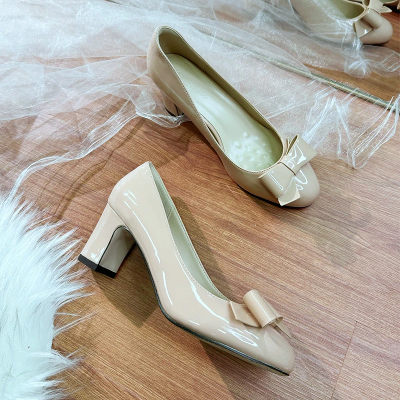 现货2025新款春秋季百搭结高跟鞋浅口气质甜美单鞋中跟工作鞋