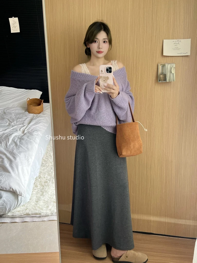 八爪娘娘-------秋冬款百搭显瘦高腰A字简约轻熟风韩版半身裙女