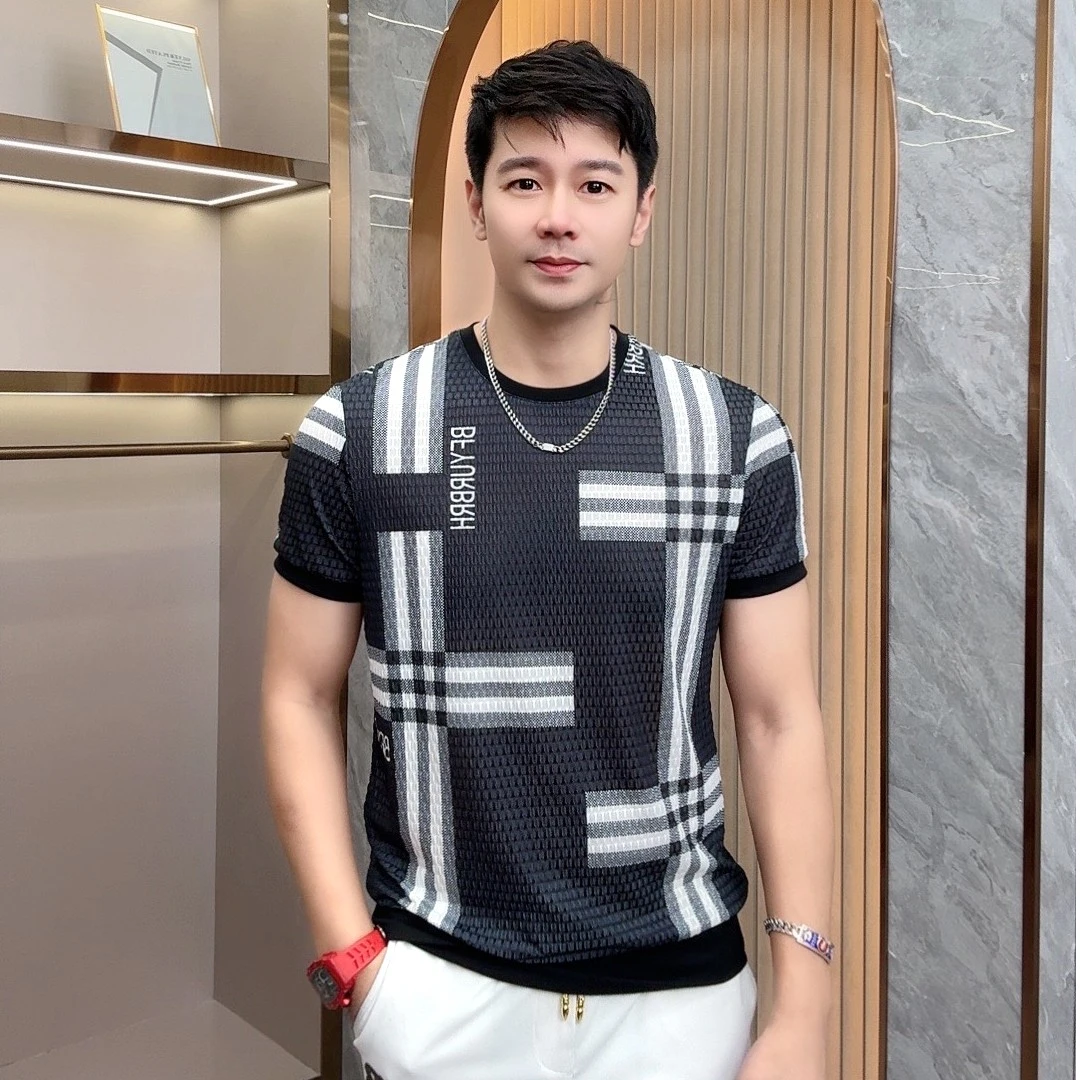 欧彬泽/冰丝【云螭】龙图腾提花设计2025新款男装圆领短袖T恤2350Q