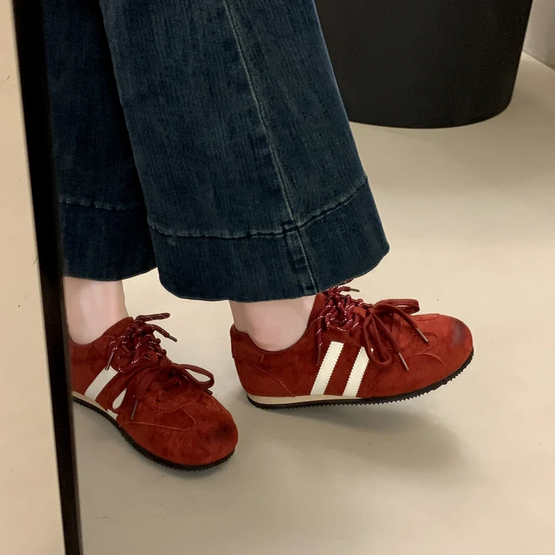 复古红色德训鞋女2025新款秋季爆款超火阿甘休闲鞋子百搭运动板鞋