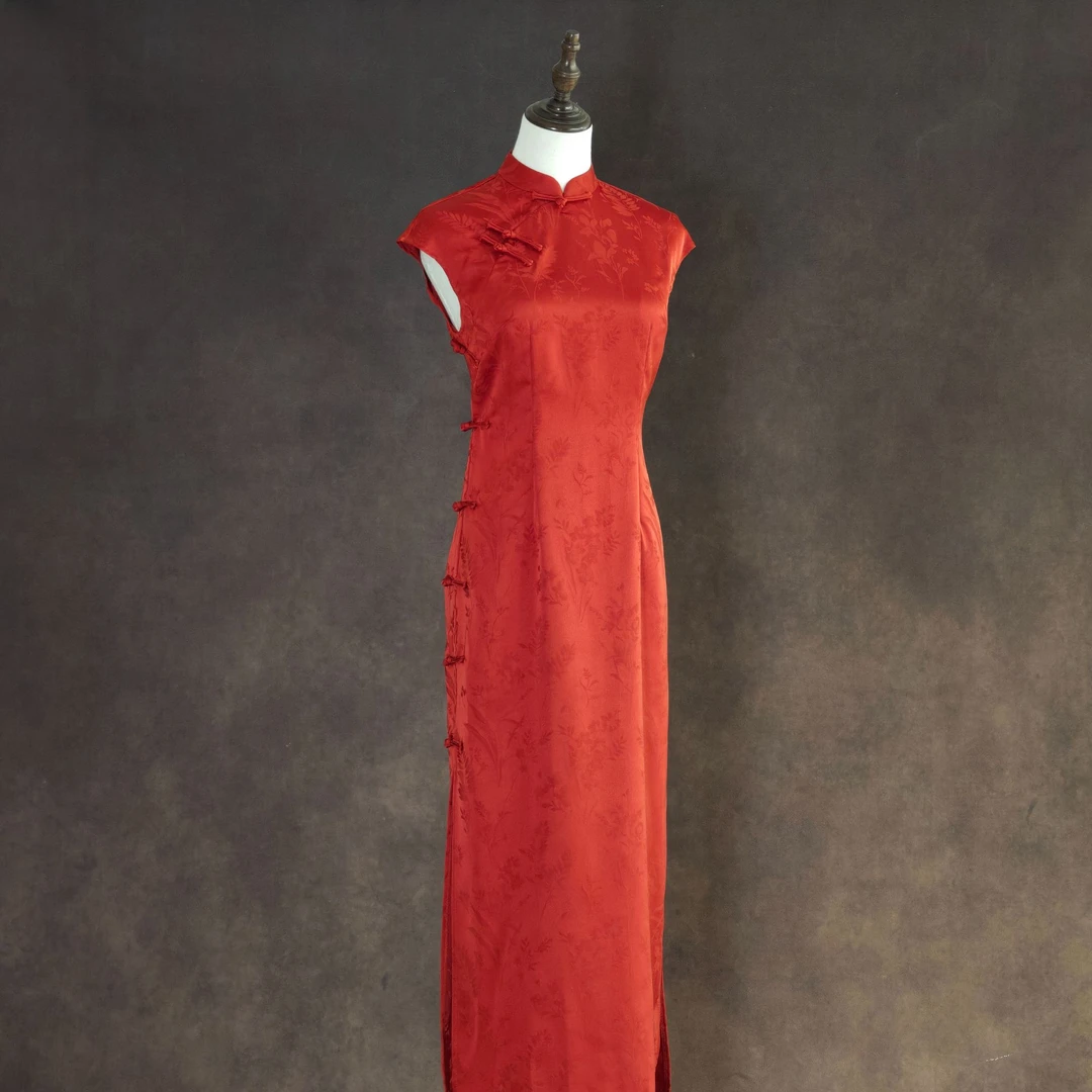 【红装】2025年夏款双层背后拉链包气质复古日常夏季旗袍长约125