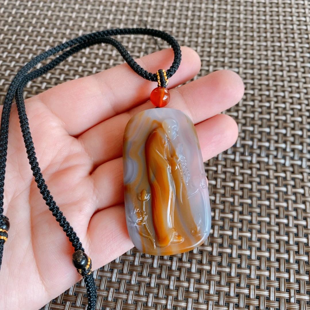 巴西玛瑙原石俏色巧雕悟道佛吊坠男女同款玛瑙佛牌挂件悟道项链