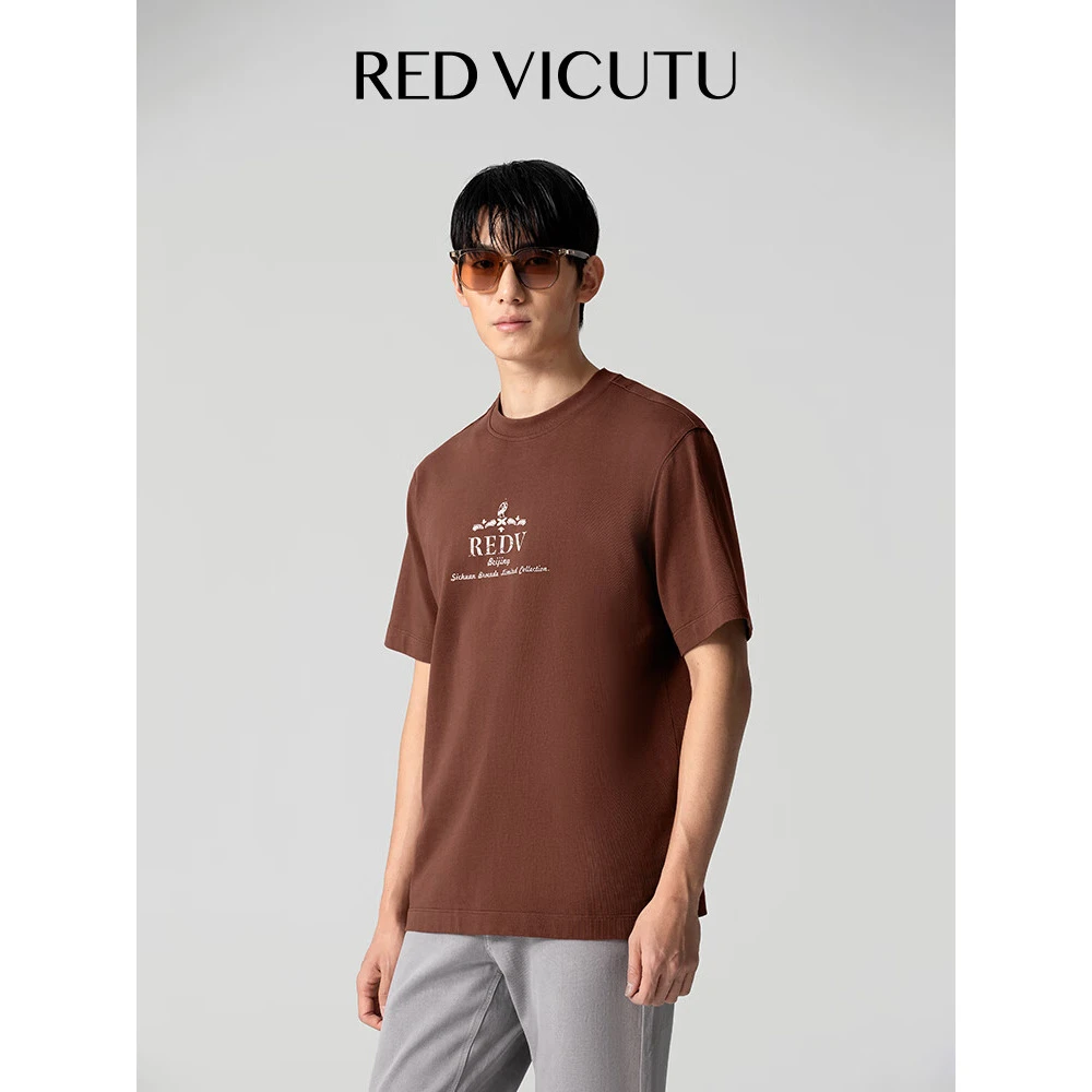 RED VICUTU威可多短袖T恤长绒棉干爽亲肤夏季印花圆领半袖男上衣