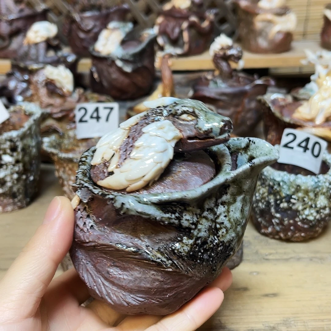 杯柴烧粗陶手捏宝瓶渗水微瑕