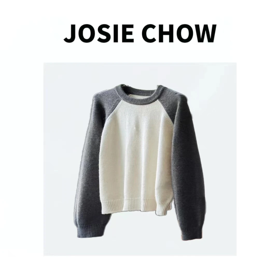 JOSIE CHOW【拼色】德国机织咩毛混纺刺绣毛衣。RL422183