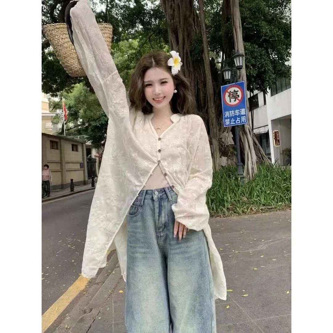 王美丽专享大码定制万针刺绣防晒巨遮肉巨显瘦防晒衣2506