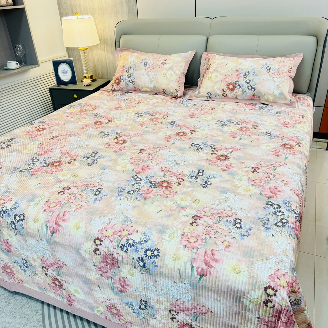 【苏菲粉】245*250cm天丝棉床盖三件套（赠送同款枕套）