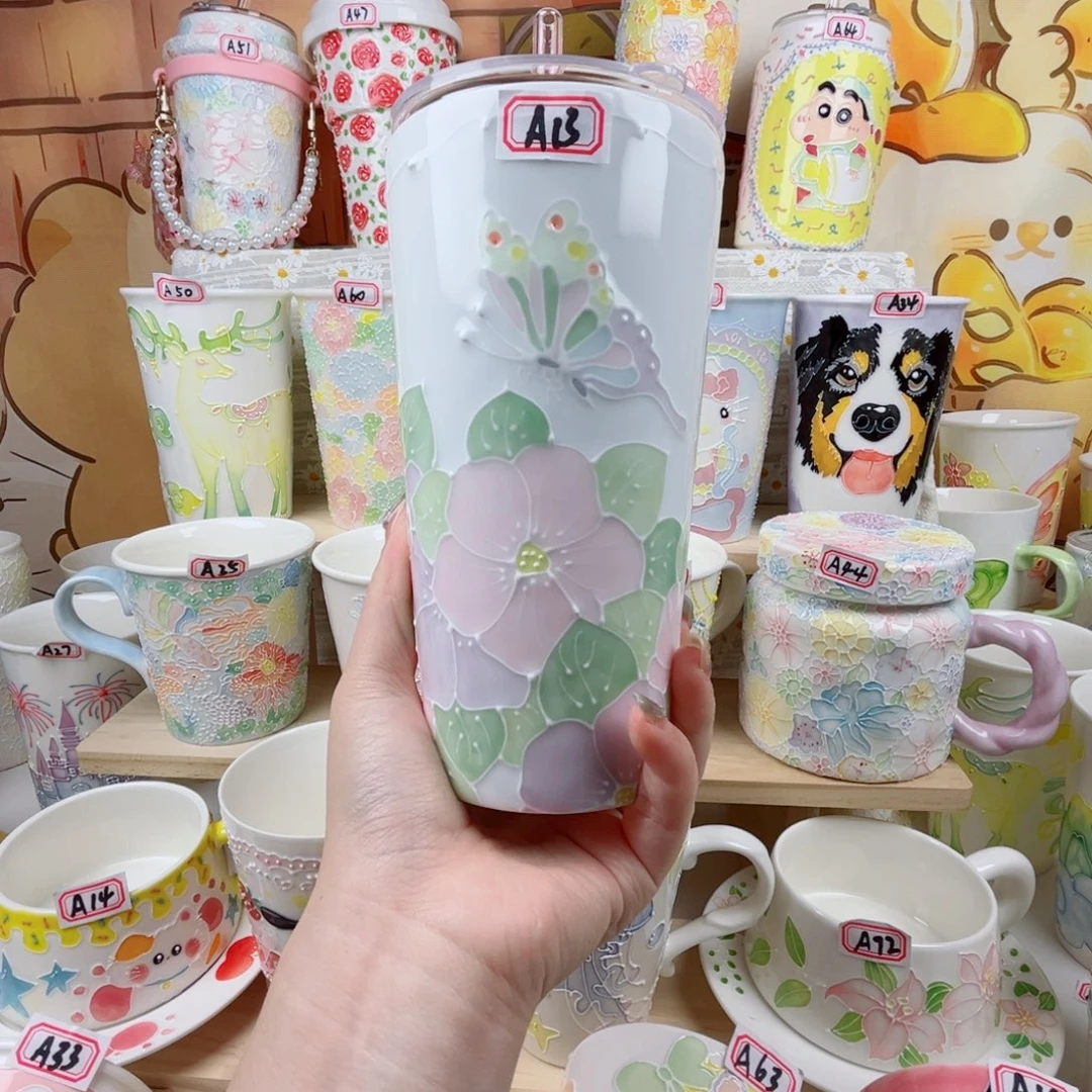 瑶***柔无盖款陶瓷景德镇手绘陶瓷吧