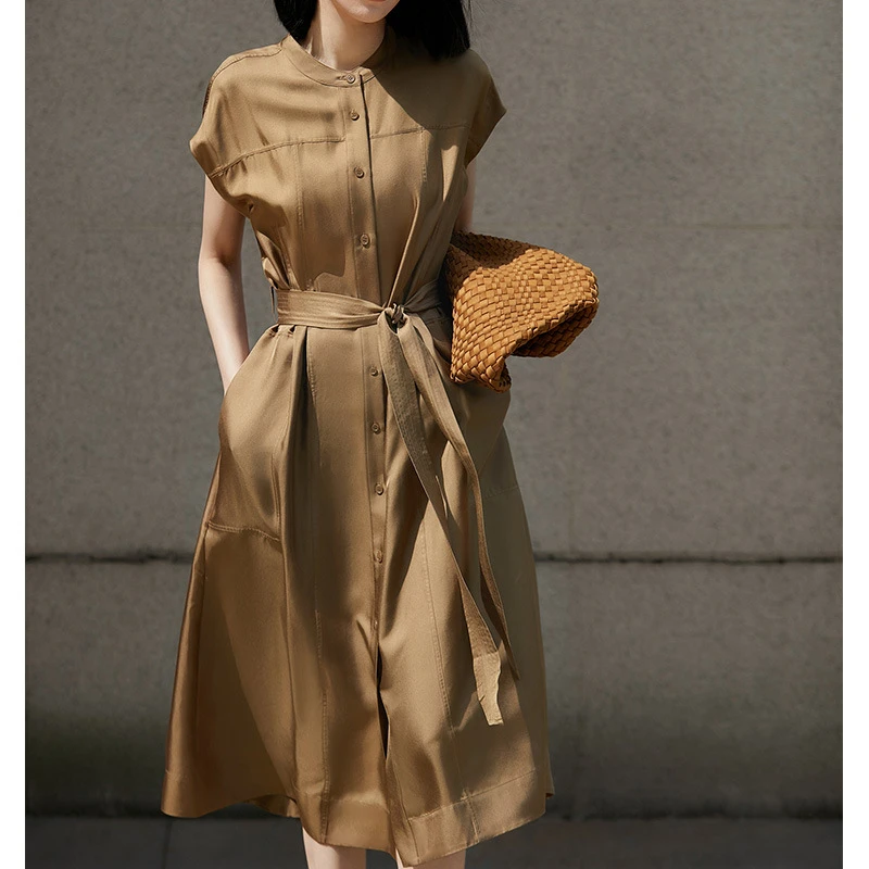 高级感重磅真丝连衣裙2色 气质桑蚕丝裙子 通勤女装夏季长裙夏天