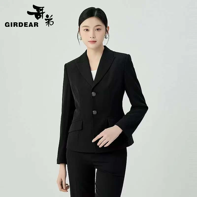 哥弟新款经典简约黑色西服通勤百搭轻职场收腰显瘦西装外套140031