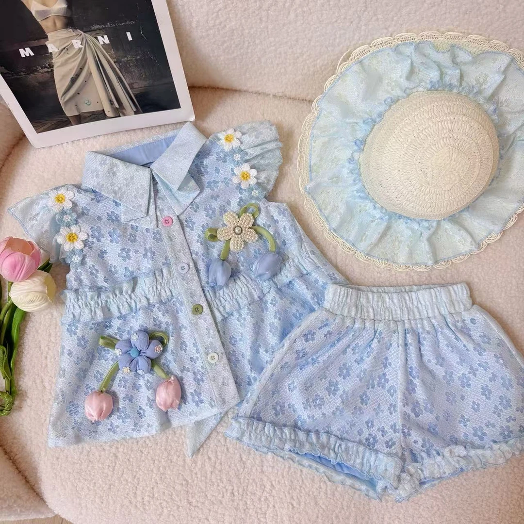 女童夏季国潮风冰丝背心短裤套装2025新款儿童新中式马甲提花夏装