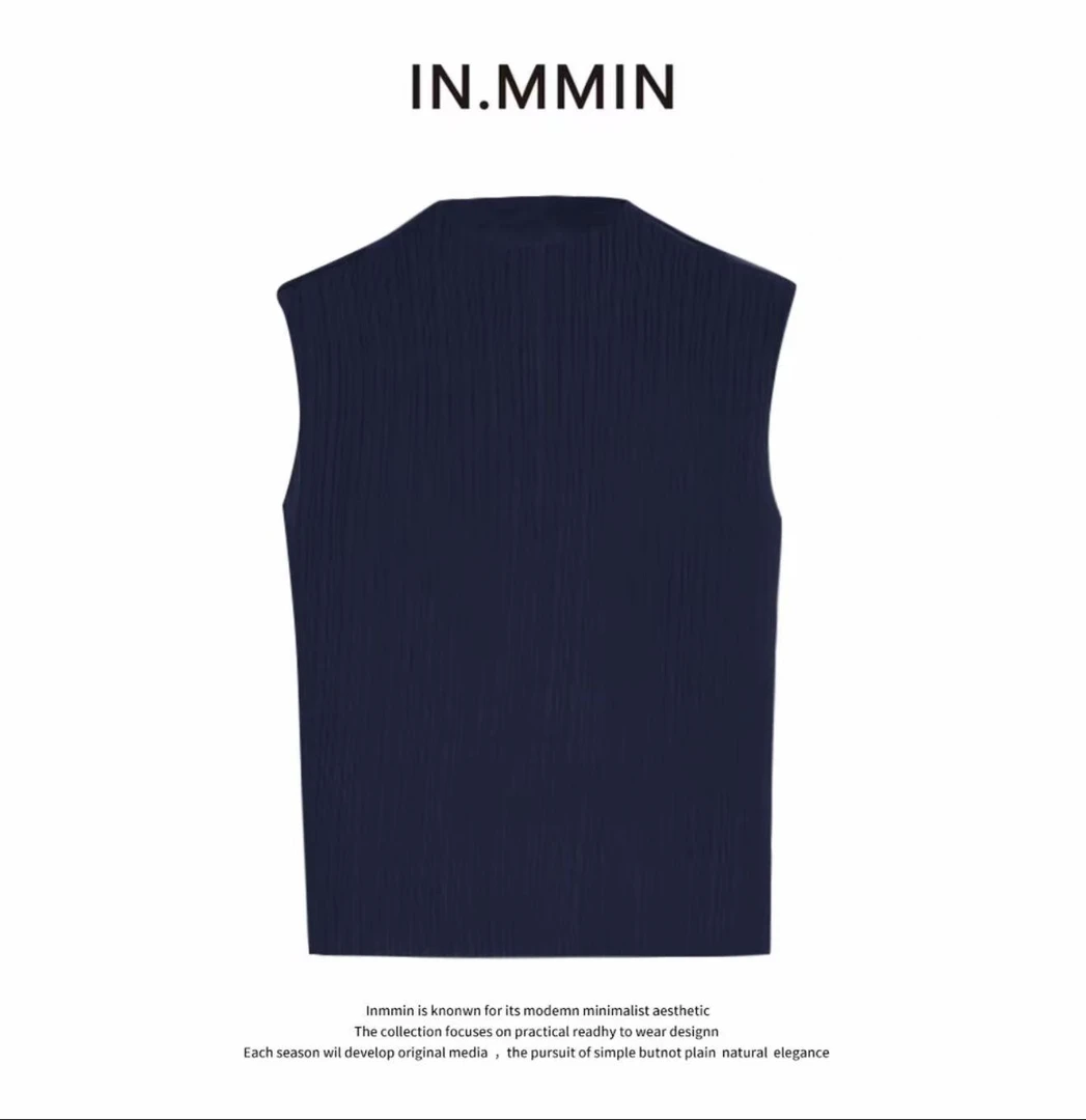 INMMIN03 醋酸针织时尚百搭纯色无袖竖条纹上衣
