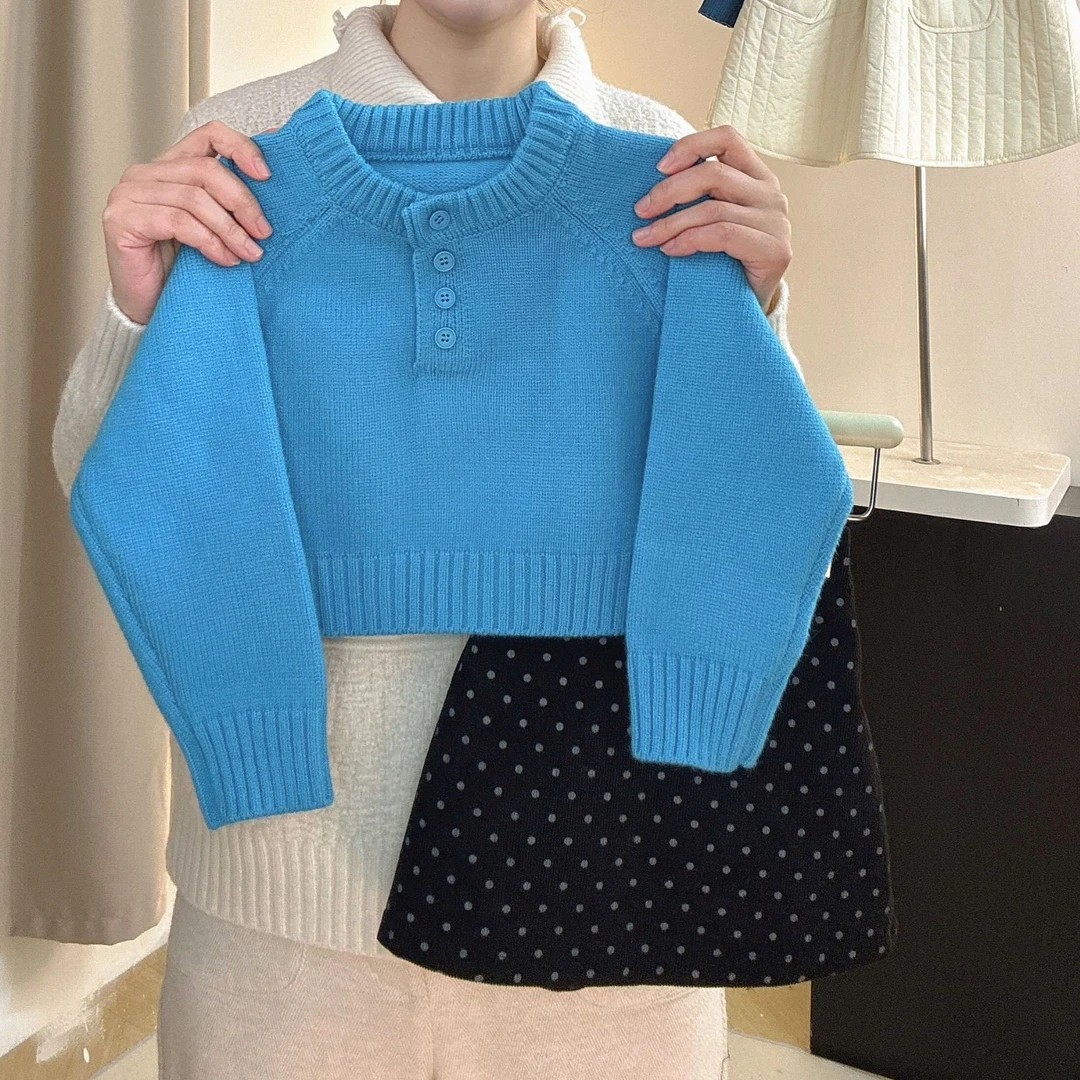 小七-2025冬季新款女童插肩袖针织毛衣+灯芯绒波点裙套装