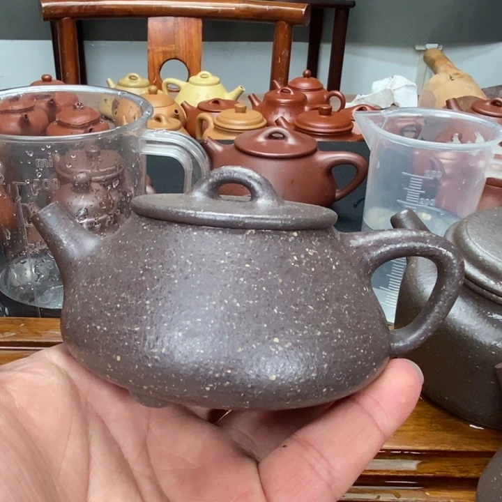 茶壶紫砂原矿天青全手平盖石瓢