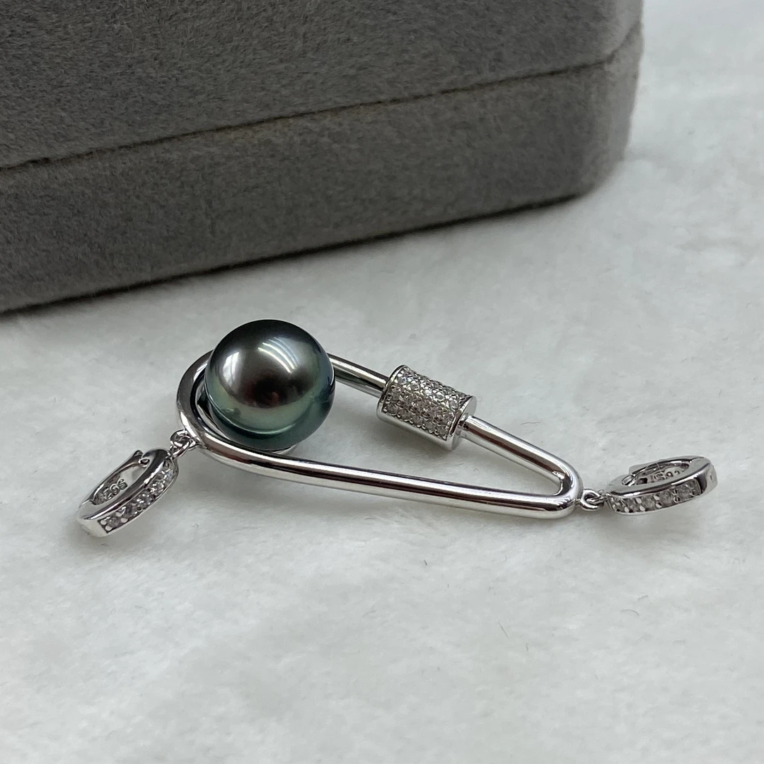 琪心海水大溪地黑珍珠双掰扣延长扣吊坠9-10