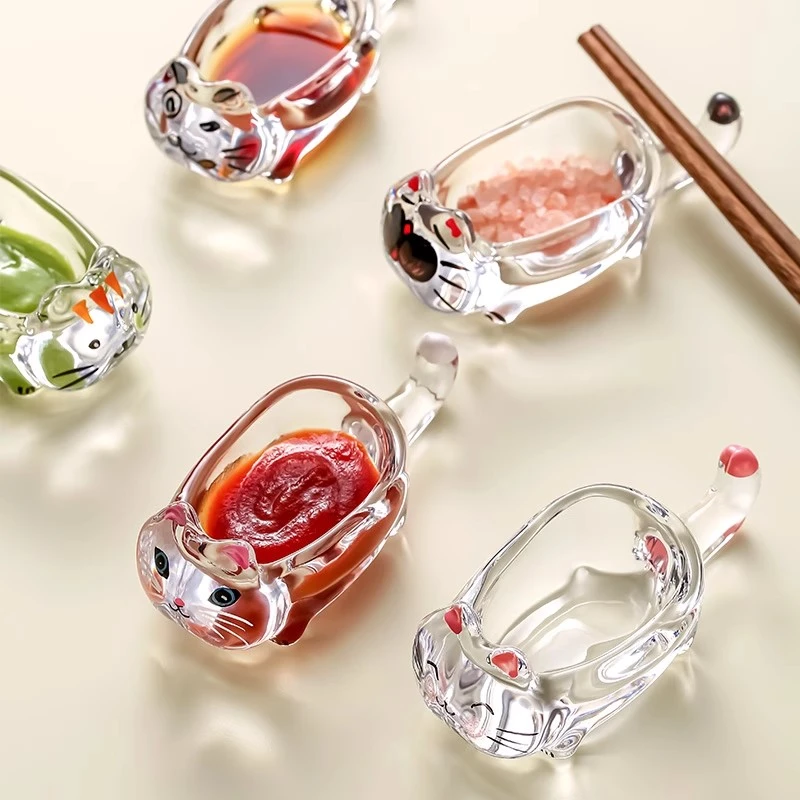 猫咪水晶玻璃调味蘸料碟创意番茄酱油醋碟家用小吃碟子筷子托
