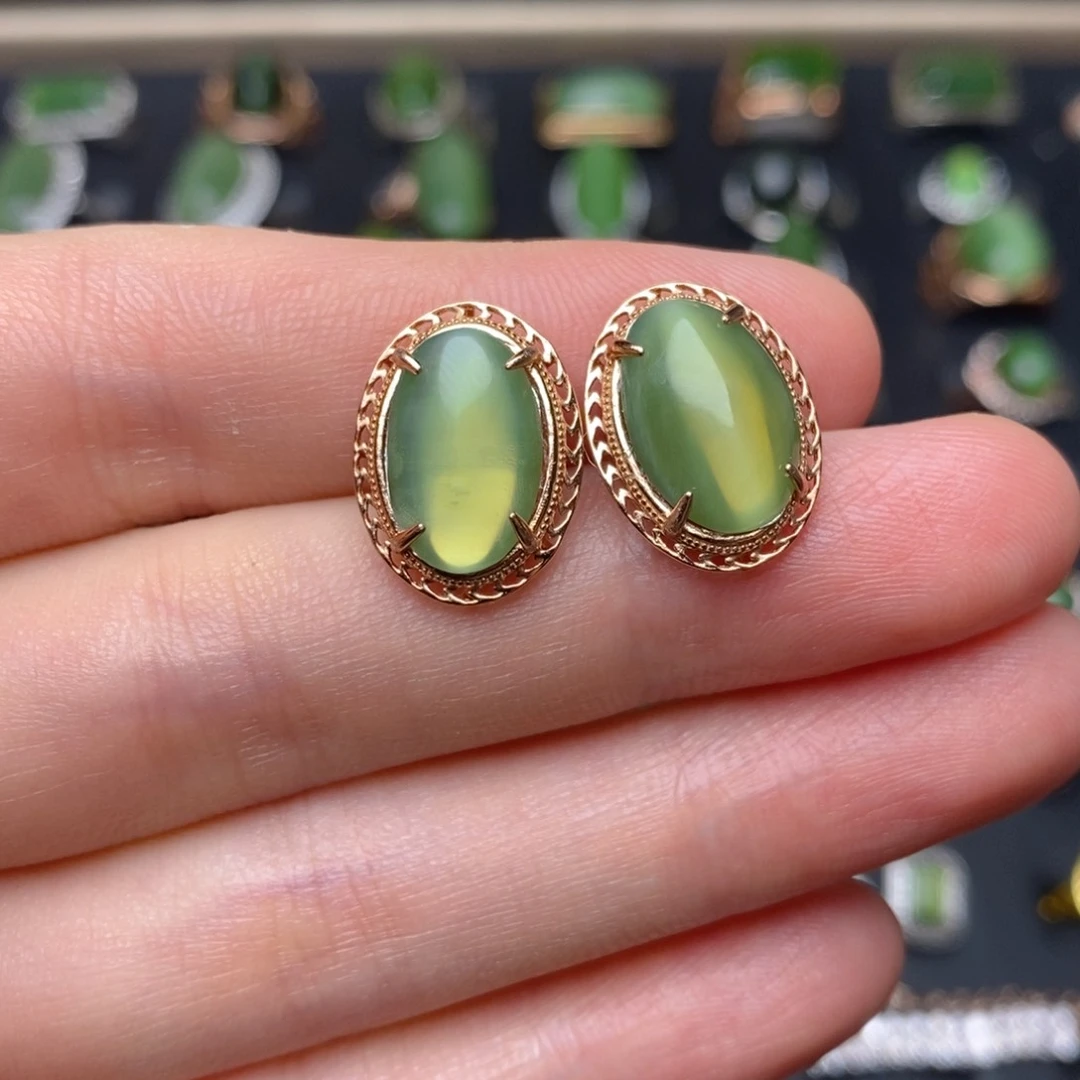 和田玉（碧玉）银S925镶嵌吊坠(不含链)耳饰