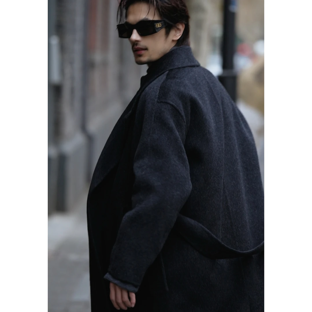 Tobefly秋冬季100%羊毛双面呢宽松过膝长款大衣无扣！68511