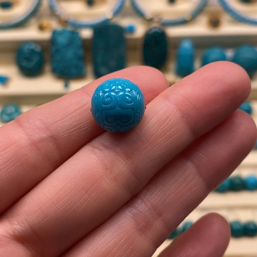 未镶嵌绿松石珠宝奇石直径12.3回纹圆珠