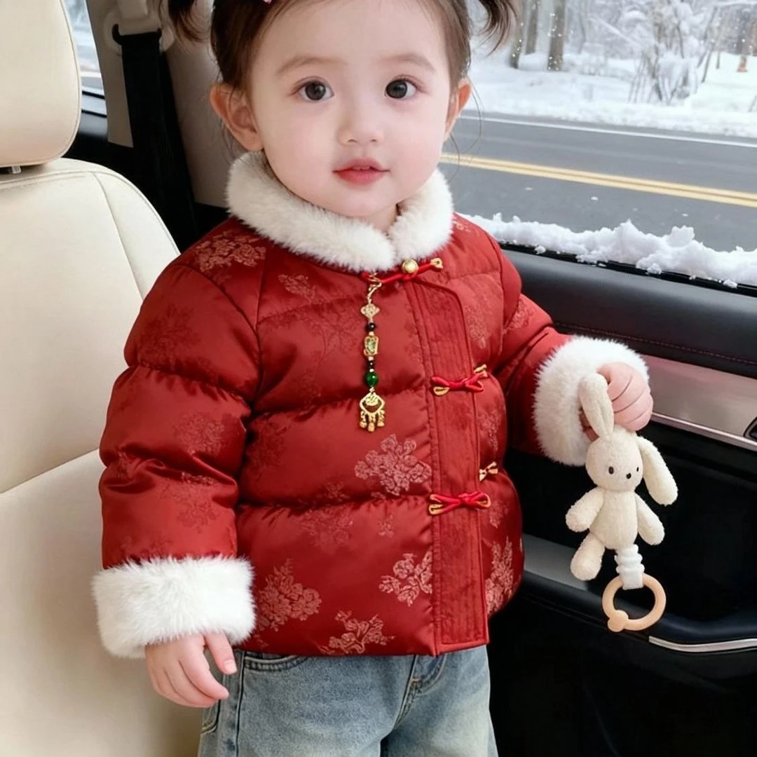过年拜年女童羽绒棉服婴儿童2025新款加厚秋冬款男童冬季外出棉衣