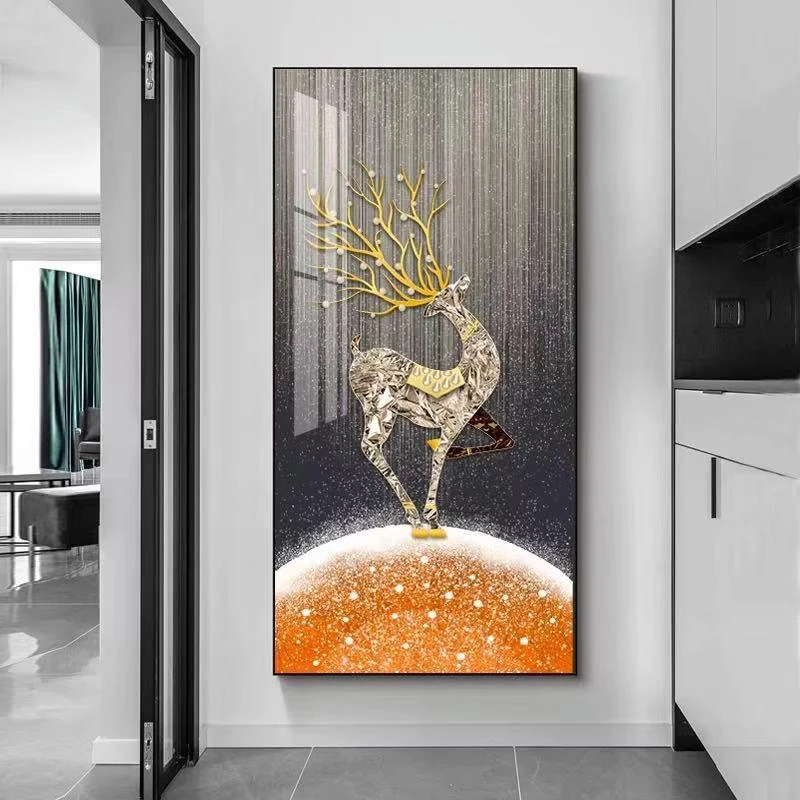 841李轻奢玄关走廊过道装饰画小鹿新中式现代简约鹿80160