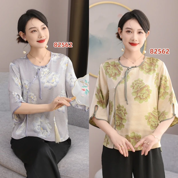 新中式提花女宽松复古夏季T恤82562