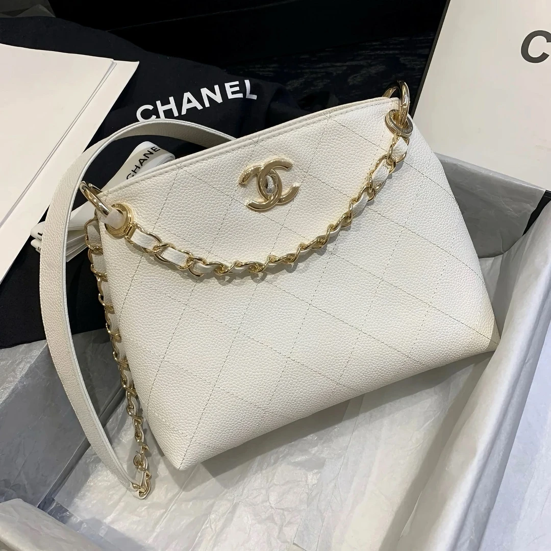 99新 Chanel/香奈儿 9758|香奈儿新款白色荔枝皮单肩包手提包