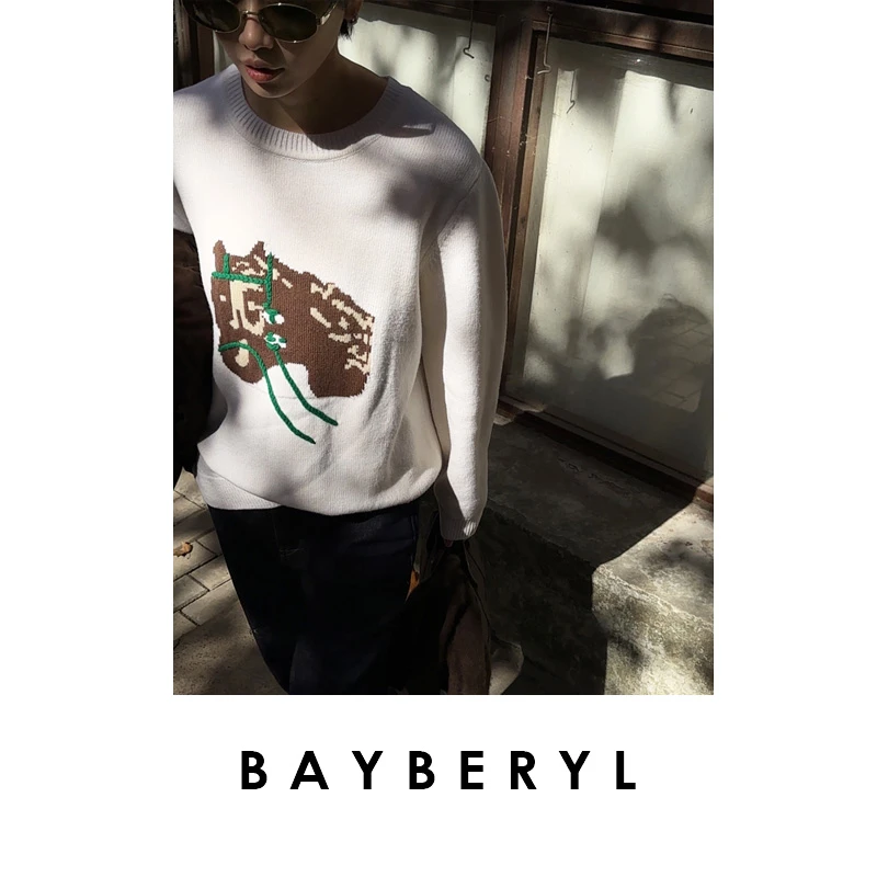 BAYBERYL老贝马赛克*羊毛提花时尚红冬圆领针织衫ZZS5K2710-12/12